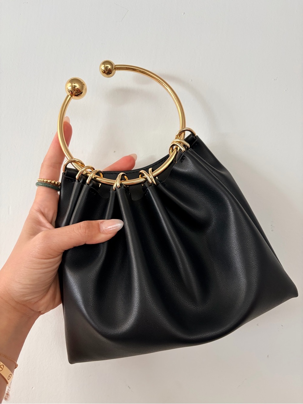 VERIFIED Black Women's Handbag with Gold Ring Handles